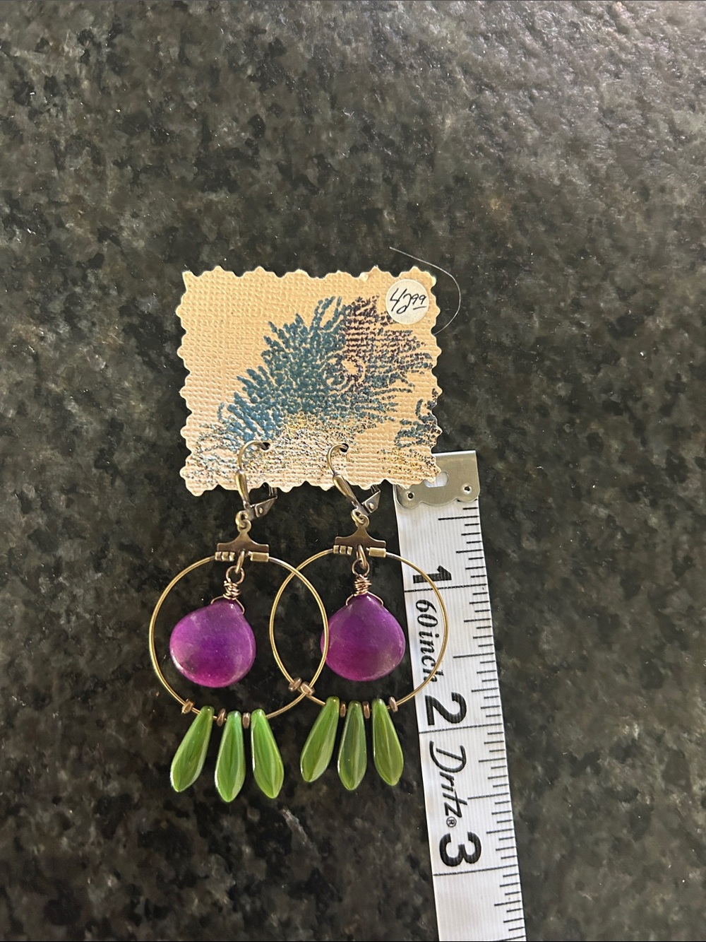 NWT vintage glass Tucson purple and green mystery brass earrings - Picture 6 of 7